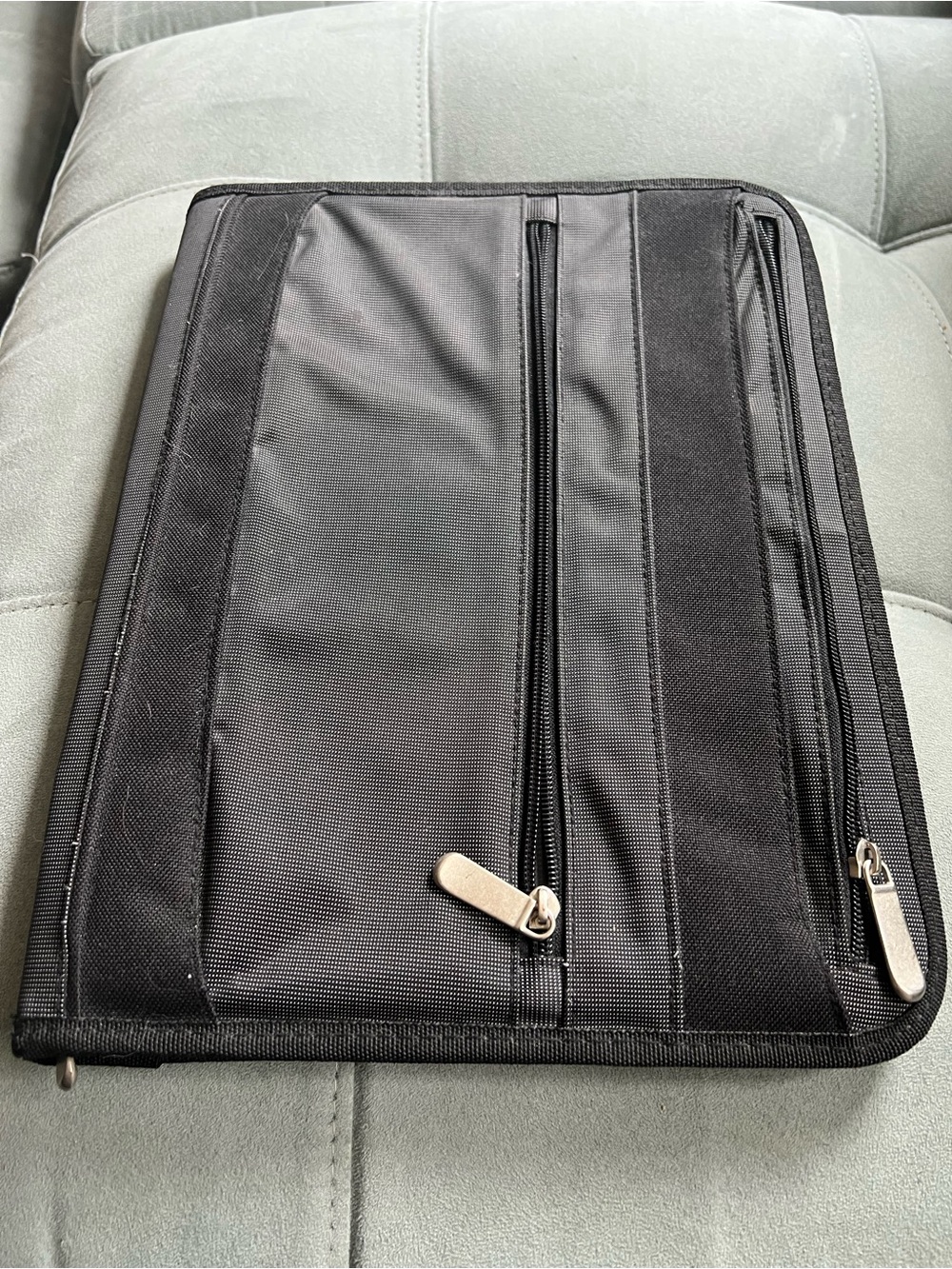 Black Gray Document Organizer with Multiple Zip Pockets